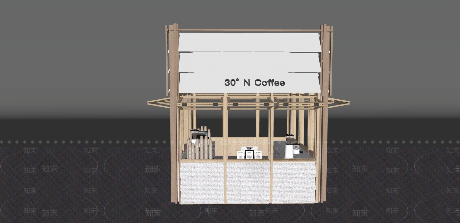 原木风食品展台SU模型下载【ID:1232379024】