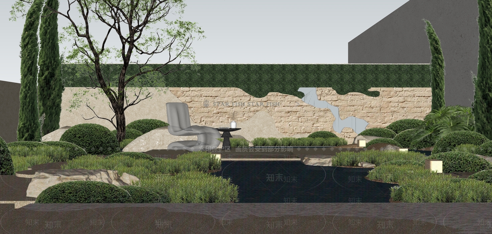 现代主义别墅庭院SU模型下载【ID:1232382477】