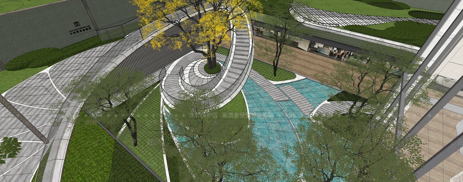 现代主义小区景观SU模型下载【ID:1232382413】