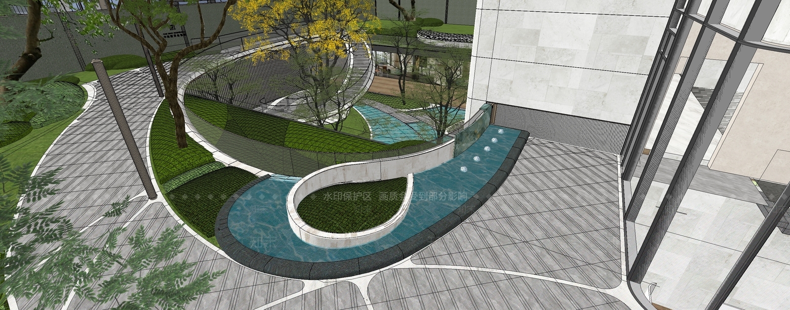 现代主义小区景观SU模型下载【ID:1232382413】