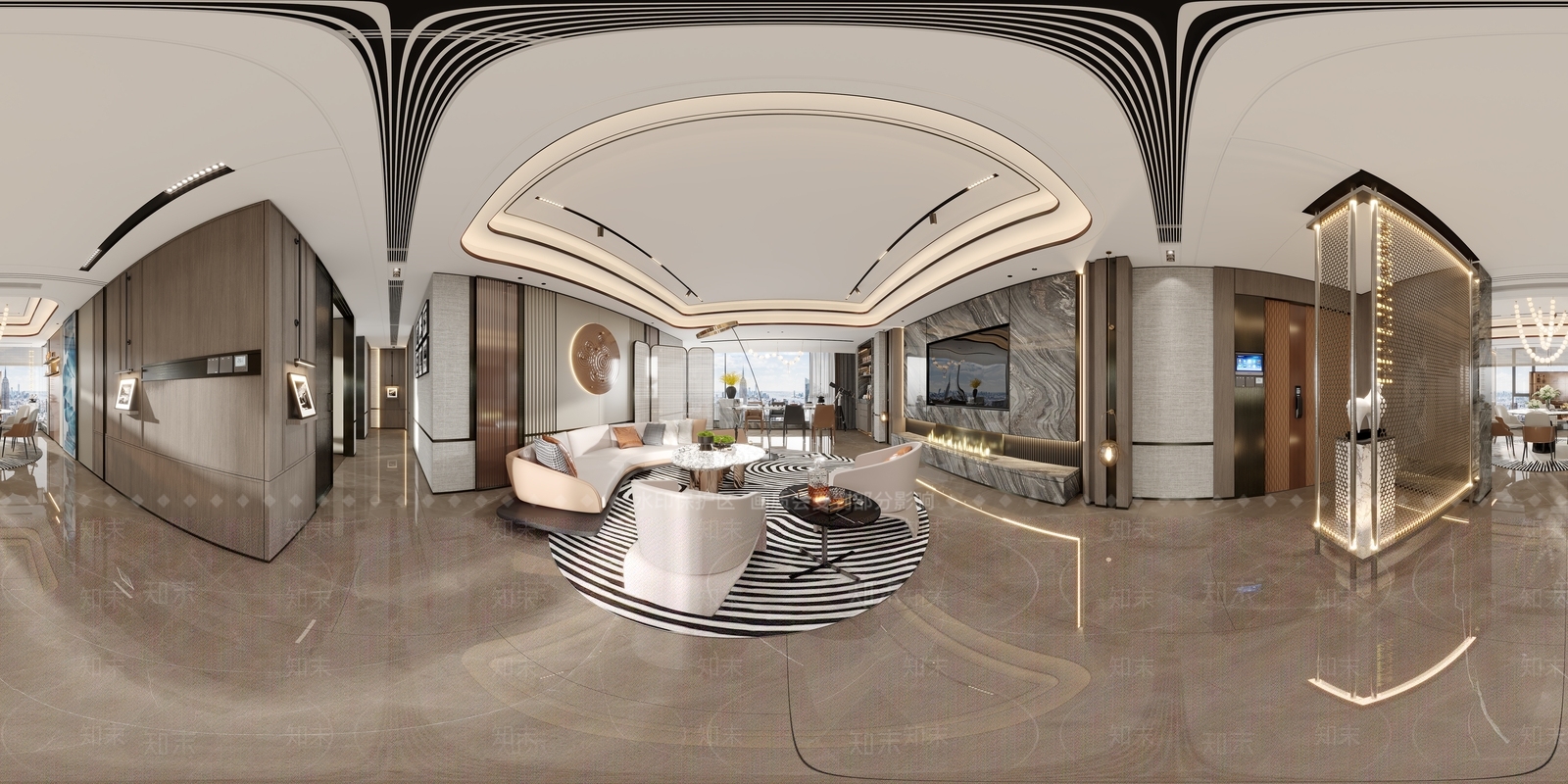 轻奢大平层客餐厅3D模型下载【ID:1232382273】