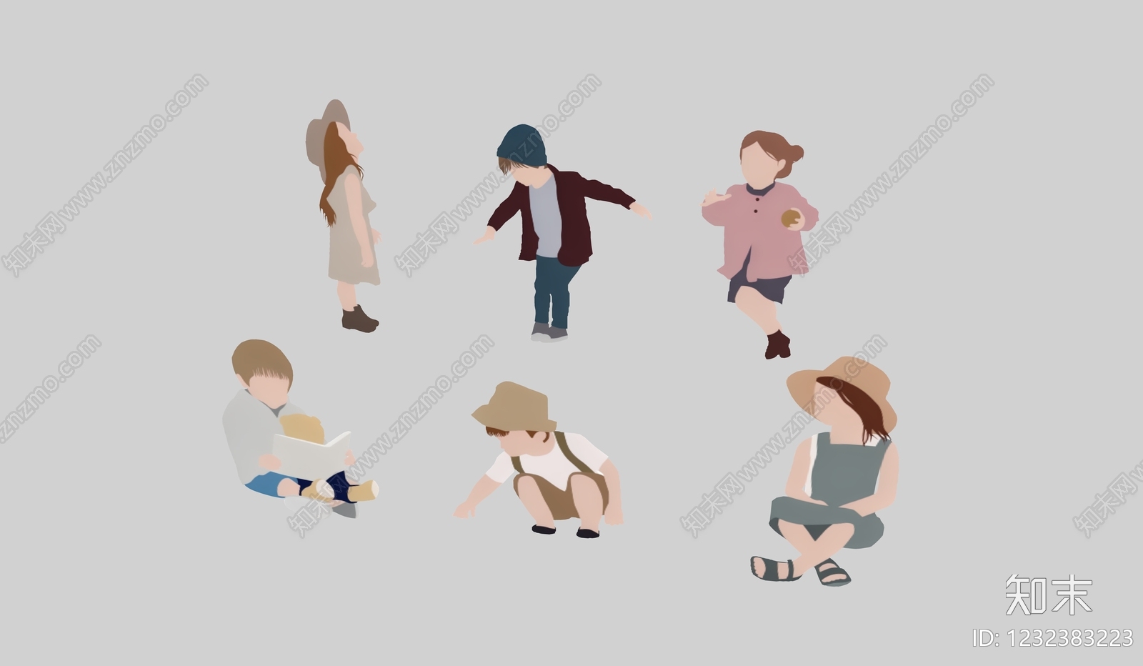 扁平化插画风格儿童SU模型下载【ID:1232383223】