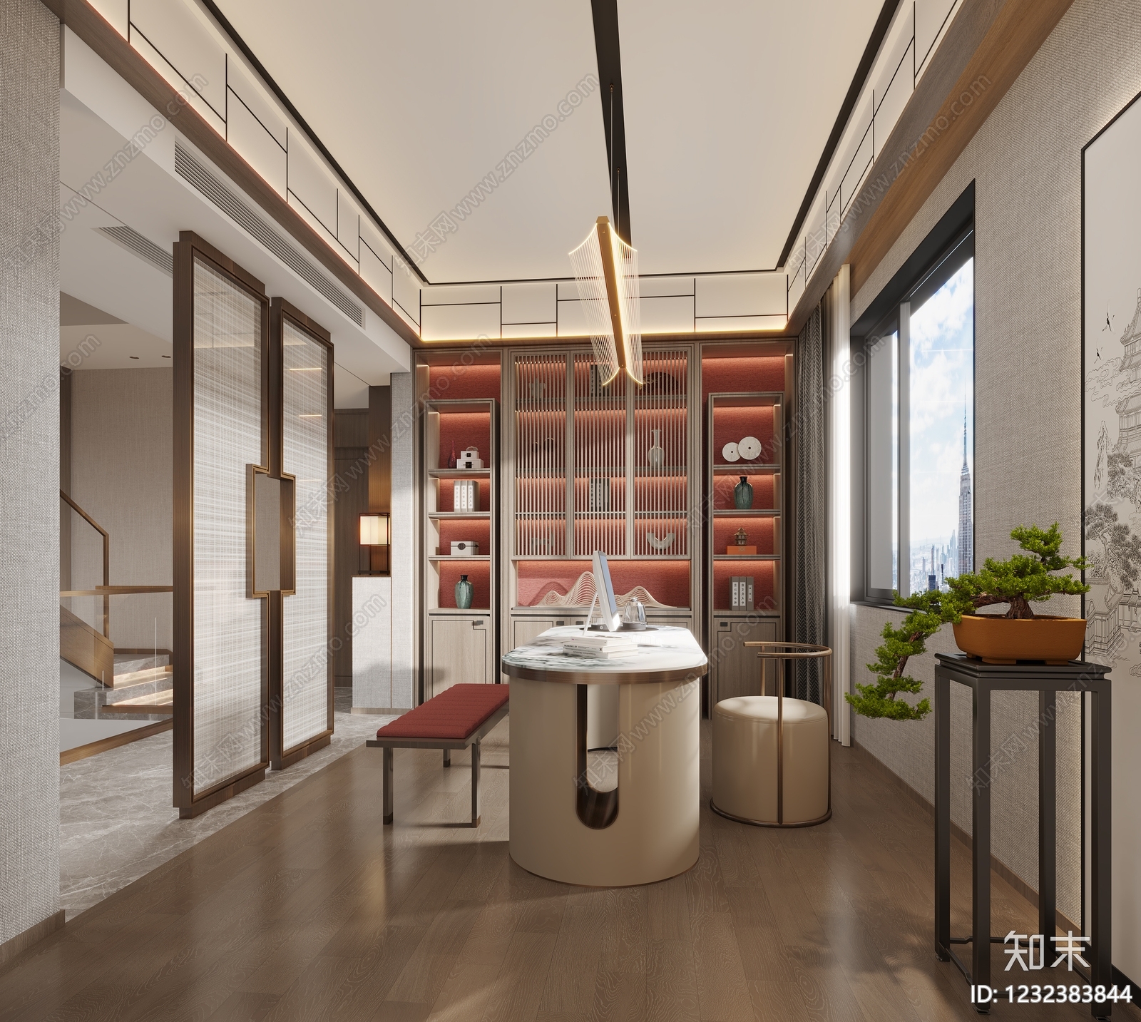 新中式书房3D模型下载【ID:1232383844】