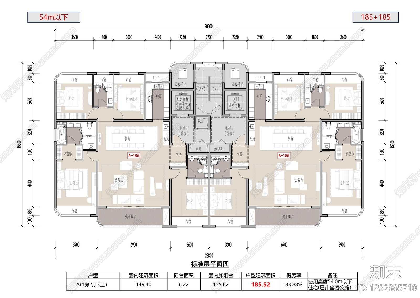 四居cad施工图下载【ID:1232385710】