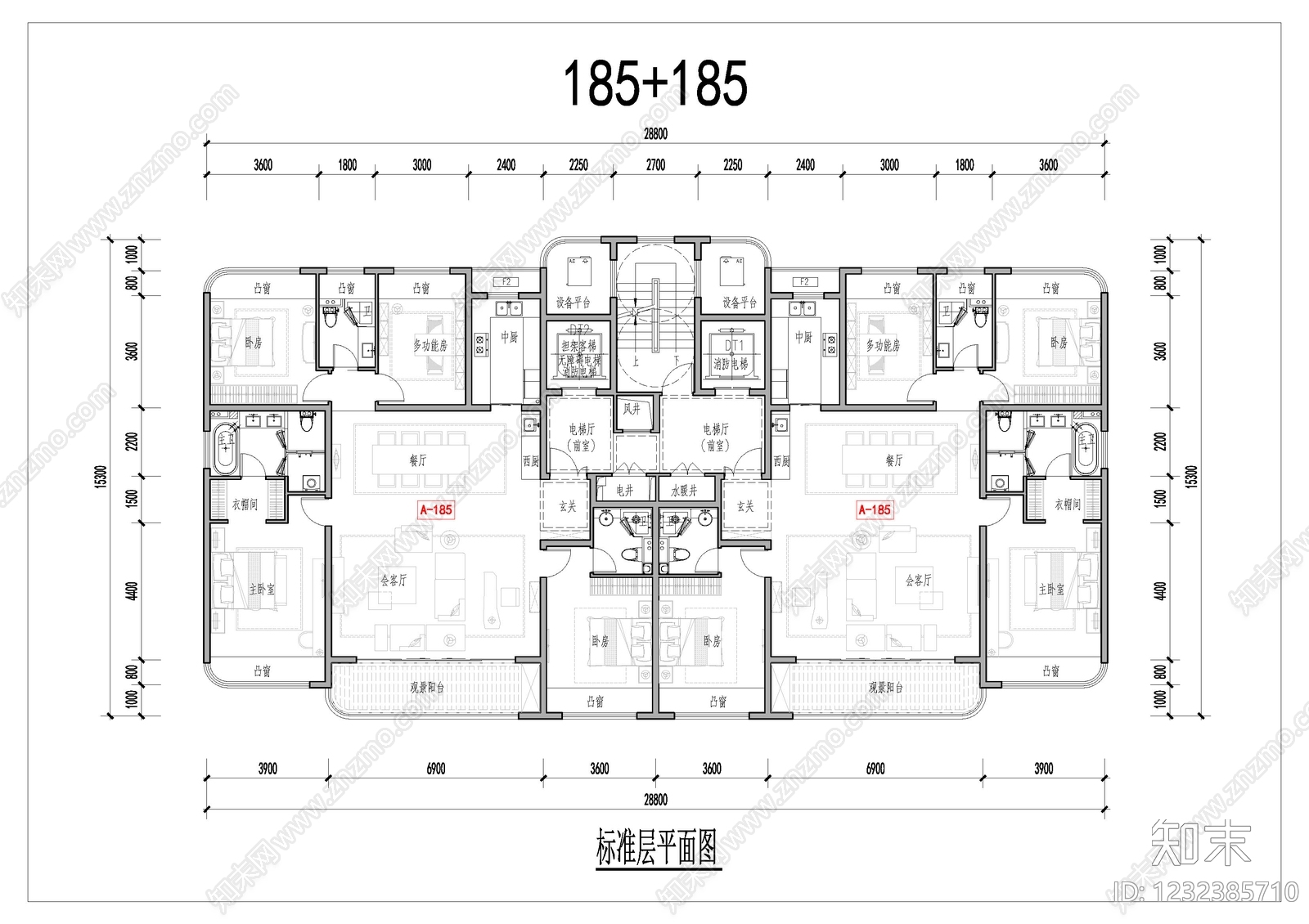 四居cad施工图下载【ID:1232385710】