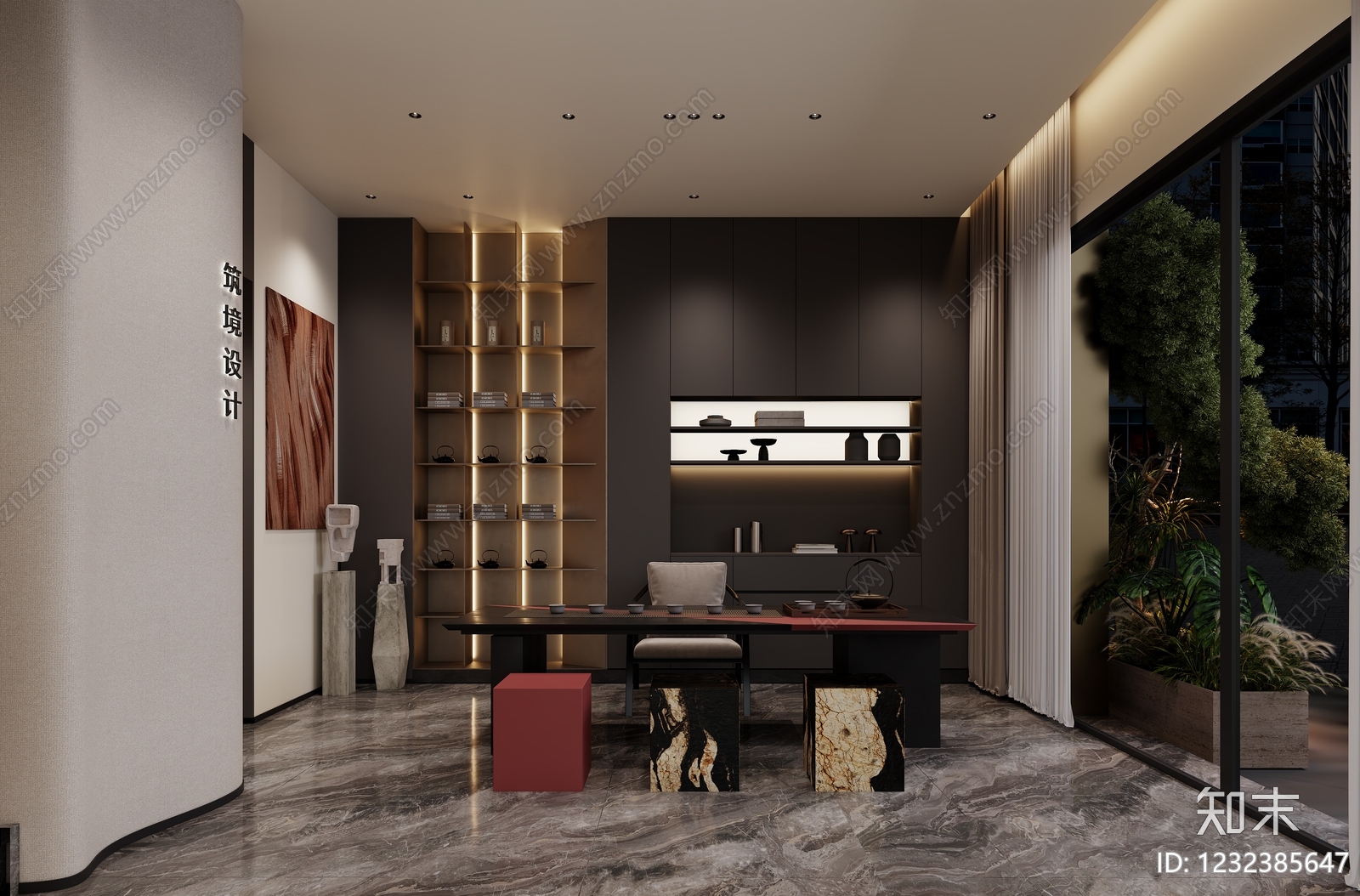 新中式材料展厅3D模型下载【ID:1232385647】