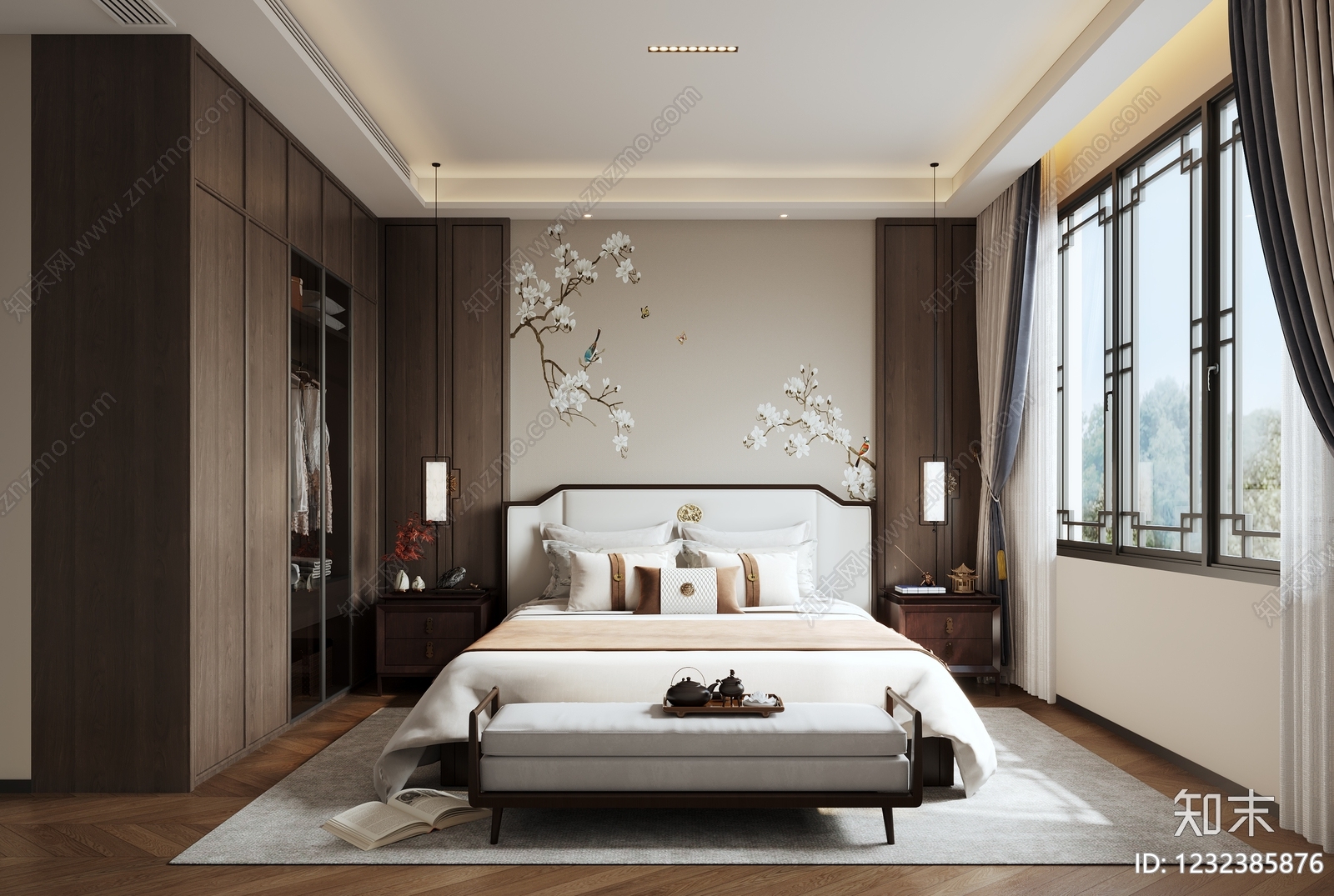 新中式主卧3D模型下载【ID:1232385876】