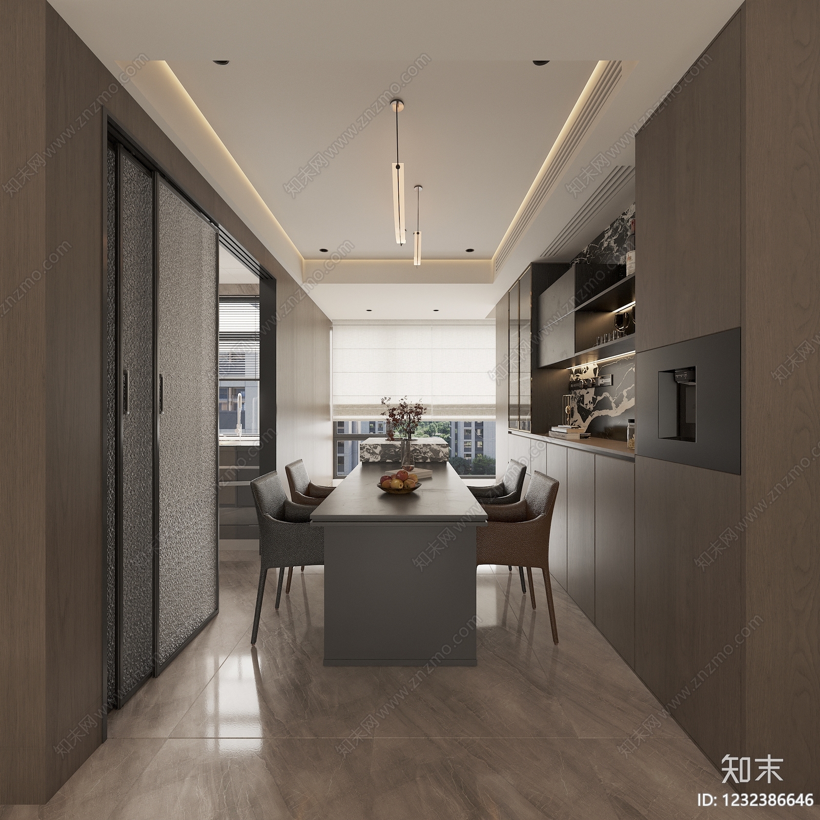 意式极简大平层客餐厅3D模型下载【ID:1232386646】