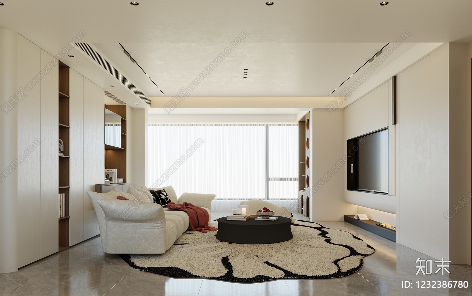 奶油风家居客厅3D模型下载【ID:1232386780】