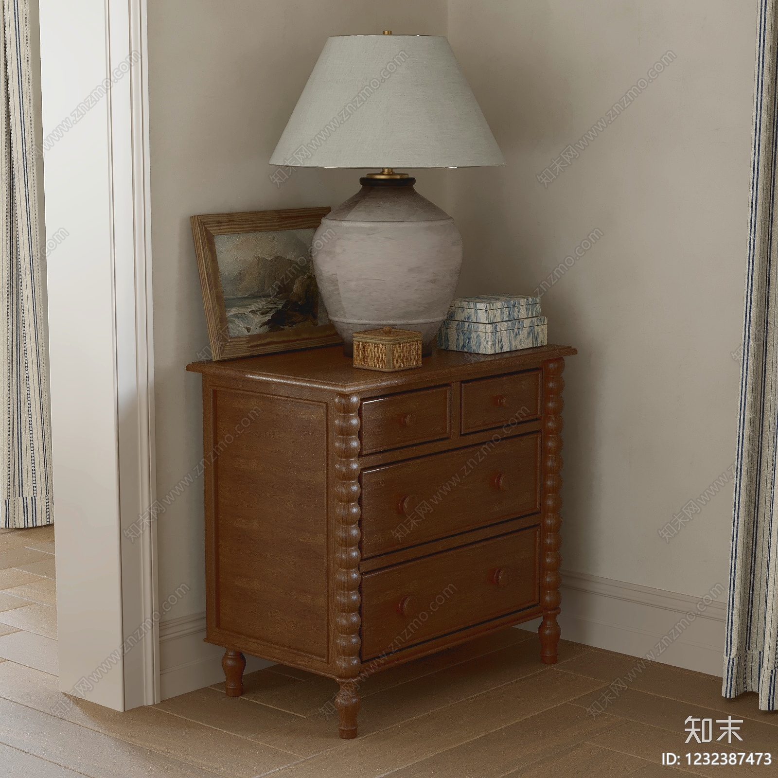 中古风床头柜SU模型下载【ID:1232387473】