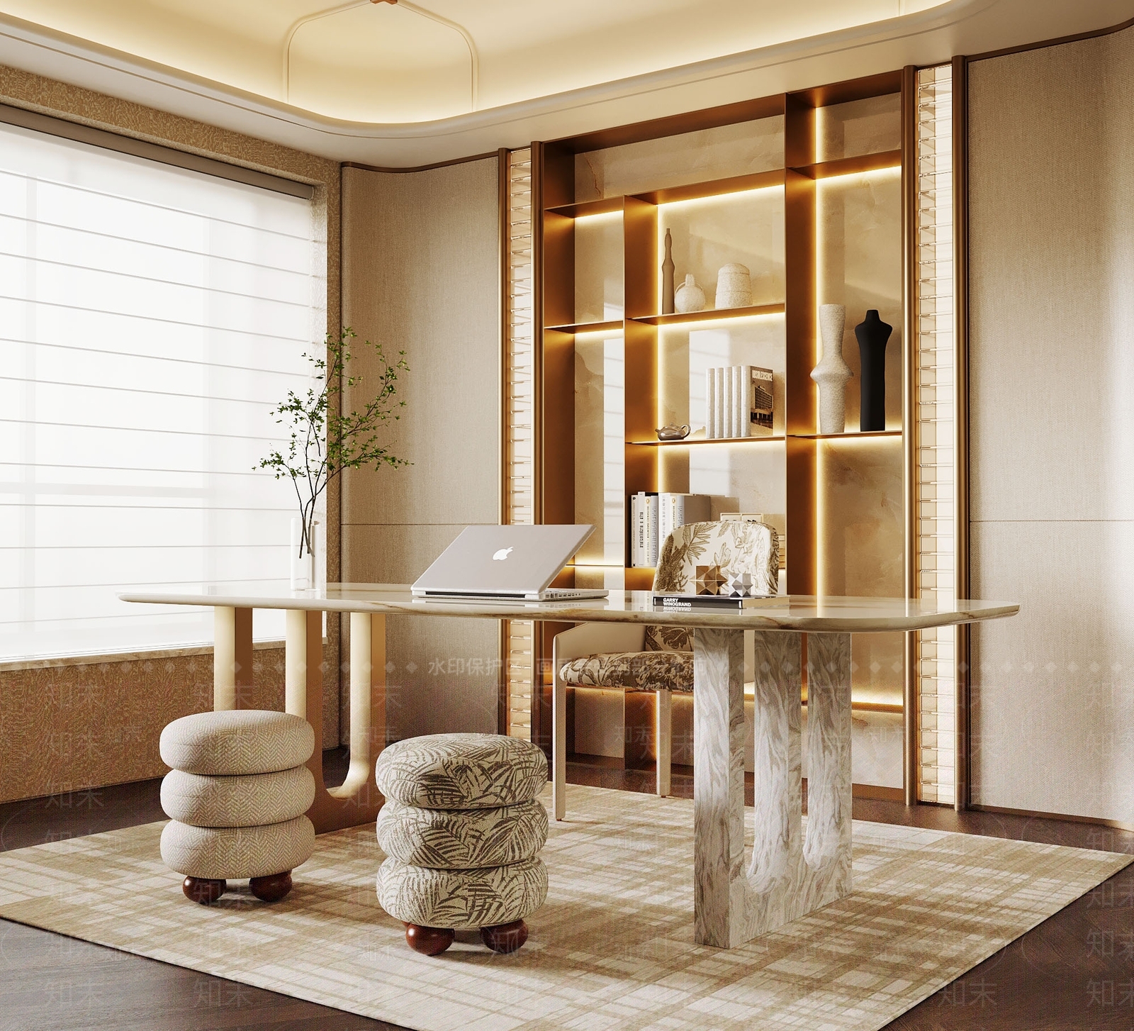 轻奢书房3D模型下载【ID:1232390521】