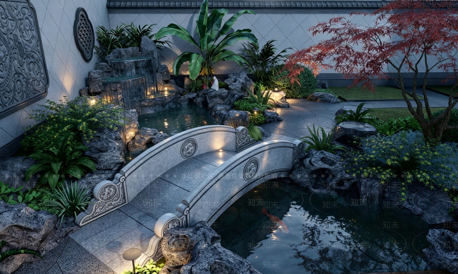 新中式景观别墅庭院SU模型下载【ID:1232390887】