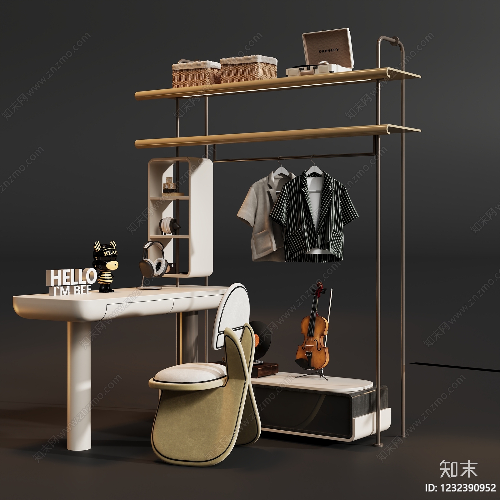 奶油风衣柜3D模型下载【ID:1232390952】