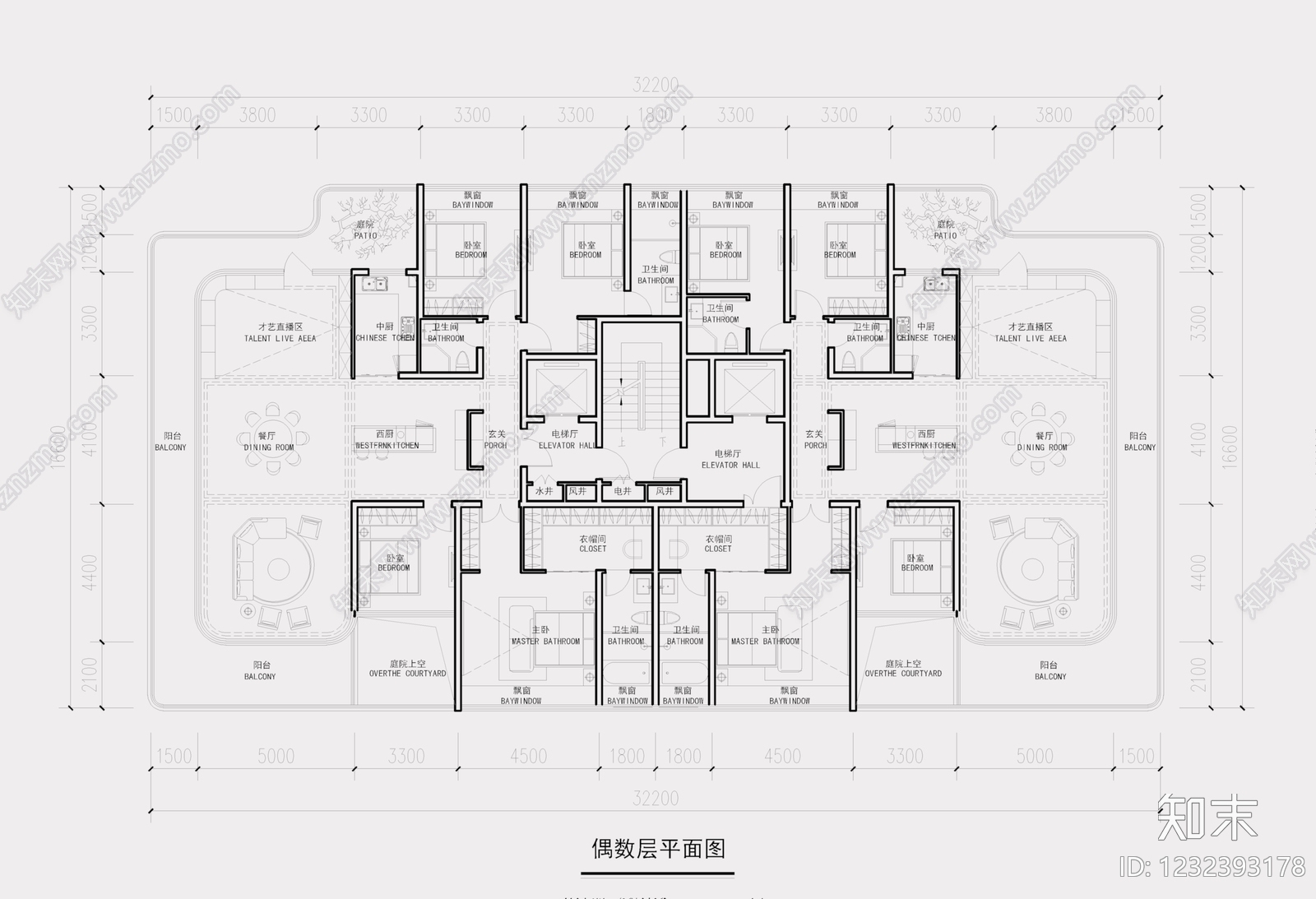 住宅楼建筑cad施工图下载【ID:1232393178】