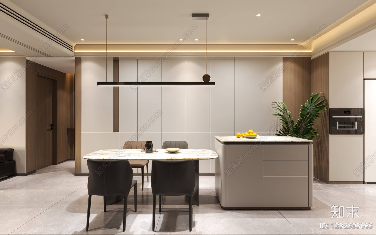 意式极简家居餐厅3D模型下载【ID:1232393663】