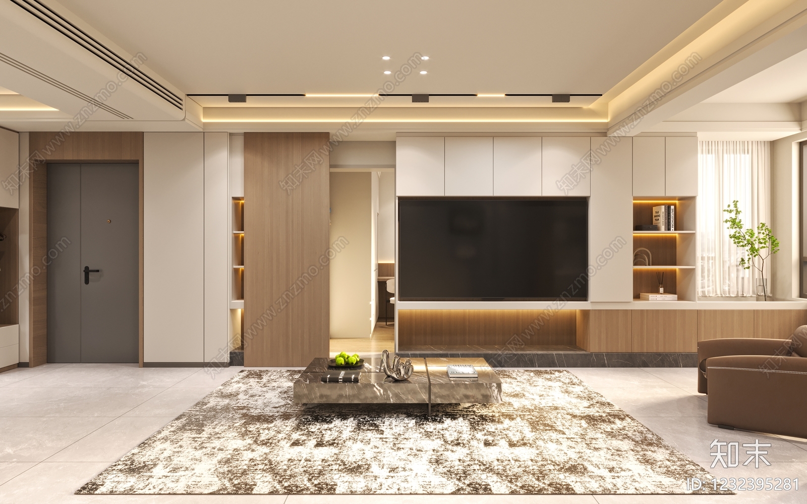 现代简约家居客厅3D模型下载【ID:1232395281】