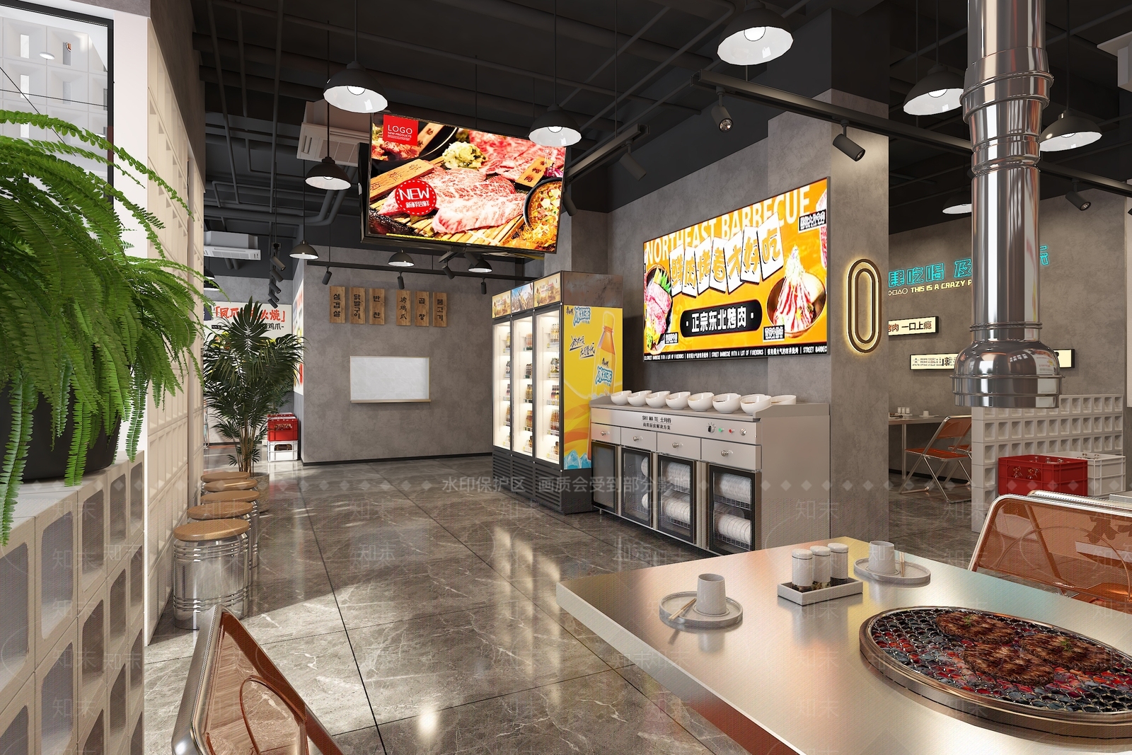 工业风烤肉店3D模型下载【ID:1232395157】
