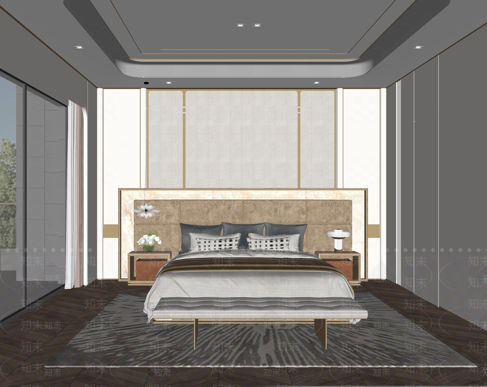 轻奢主卧SU模型下载【ID:1232396153】