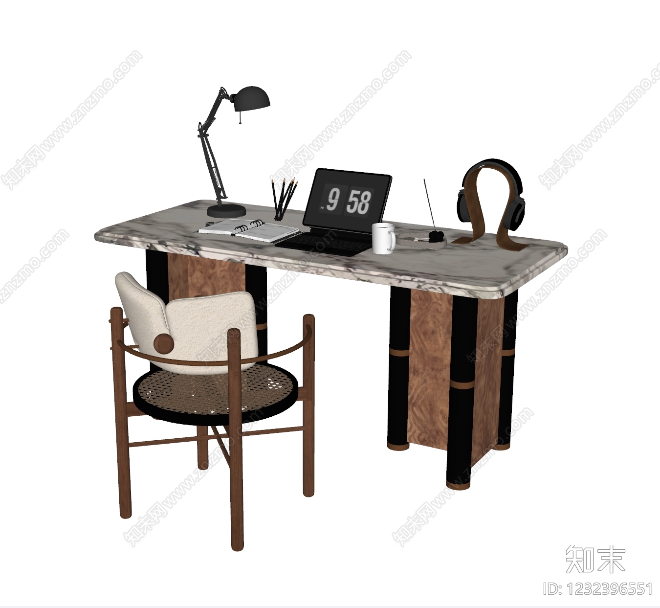 中古风书桌椅SU模型下载【ID:1232396551】