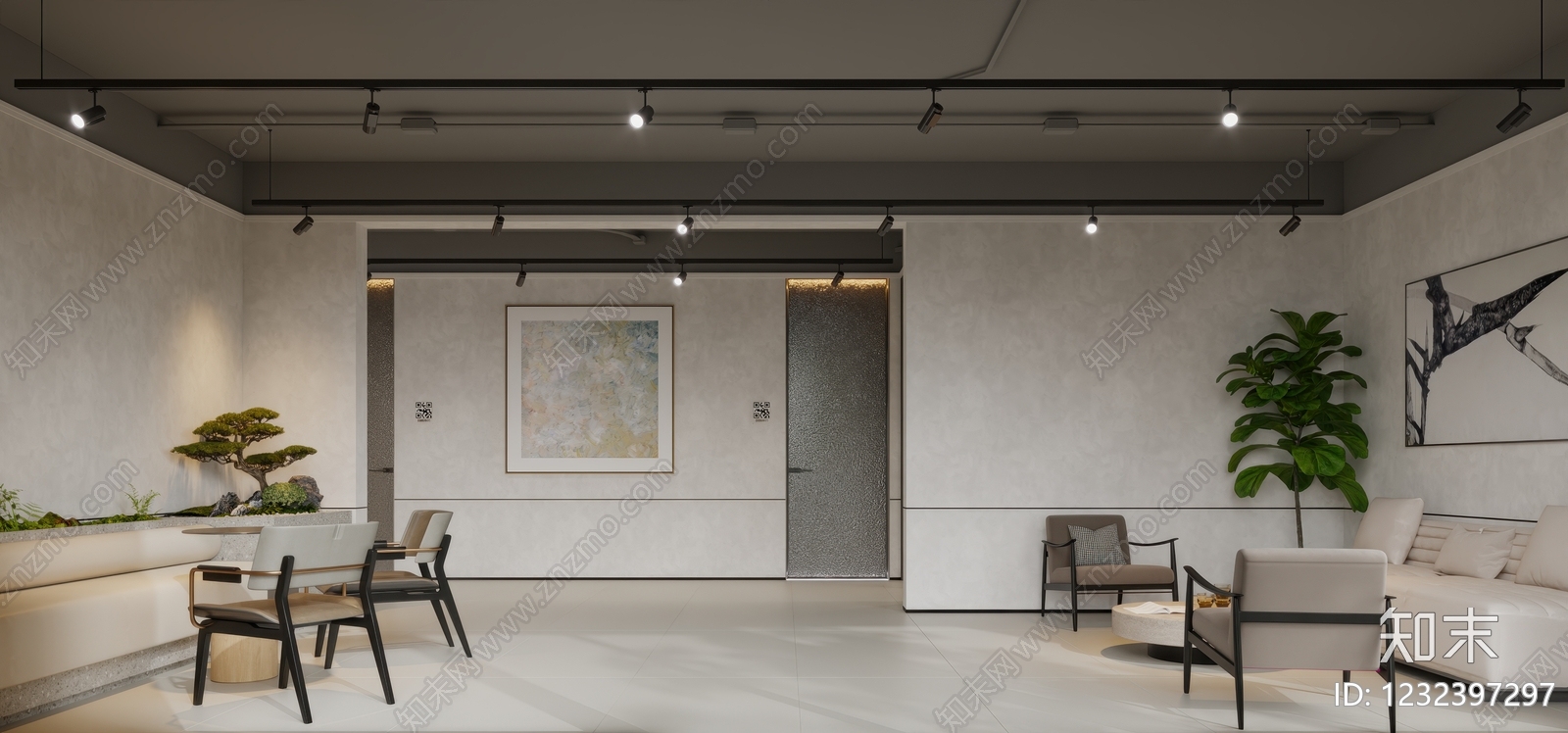 新中式办公大厅3D模型下载【ID:1232397297】