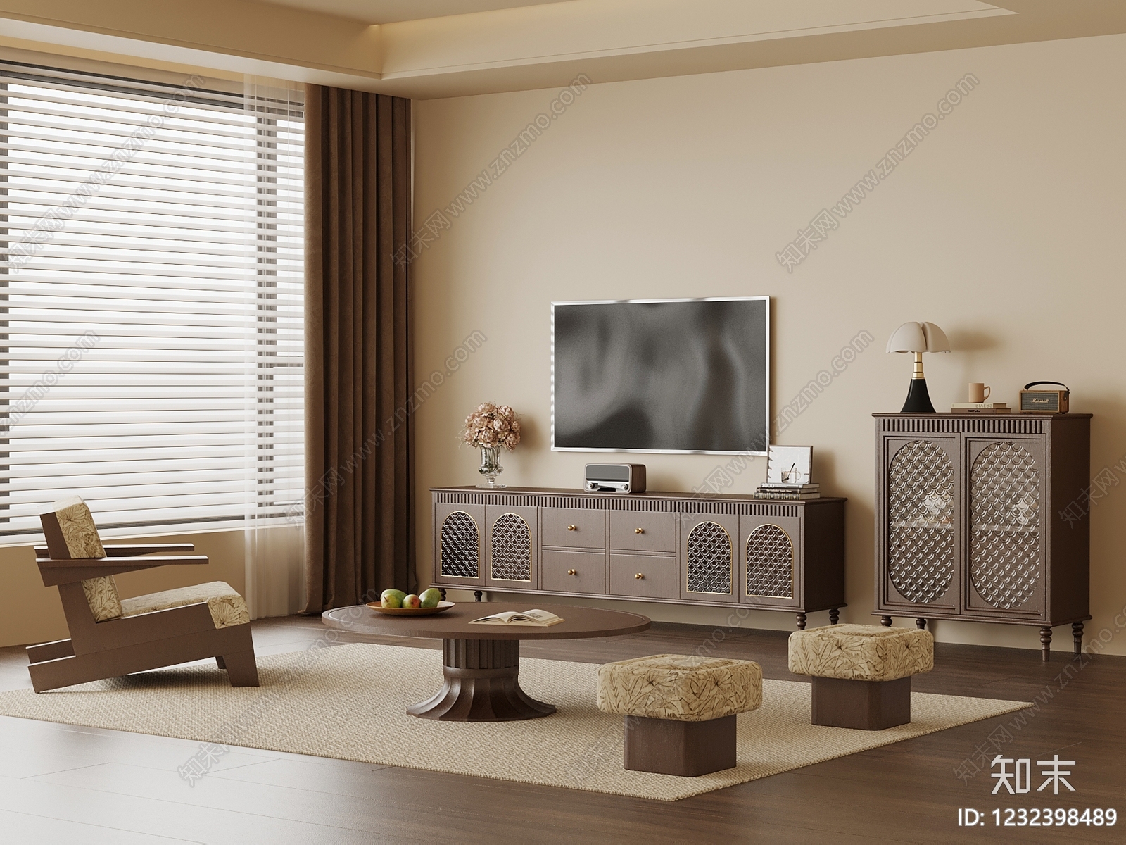 中古风家居客厅3D模型下载【ID:1232398489】