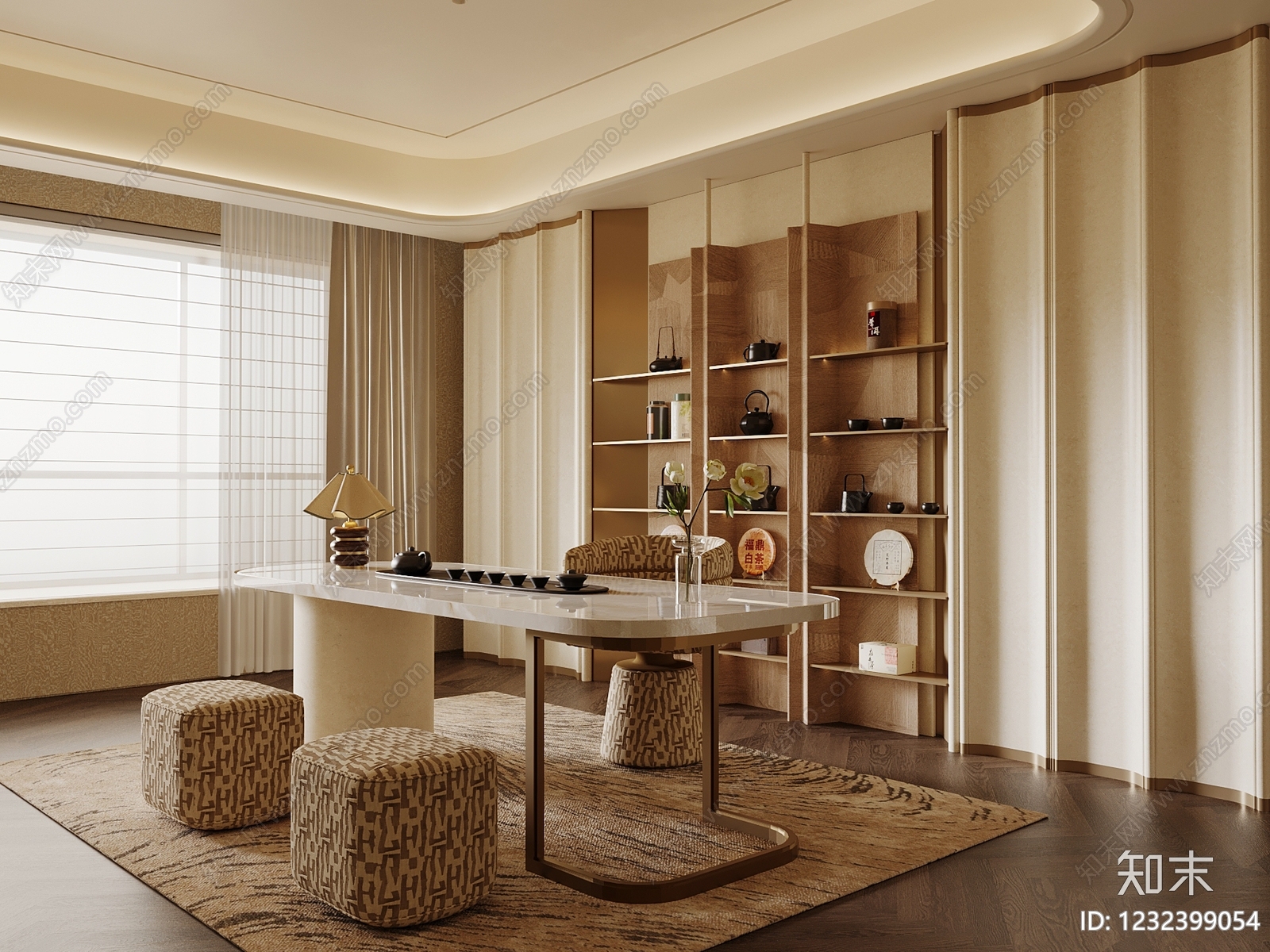 新中式茶室3D模型下载【ID:1232399054】