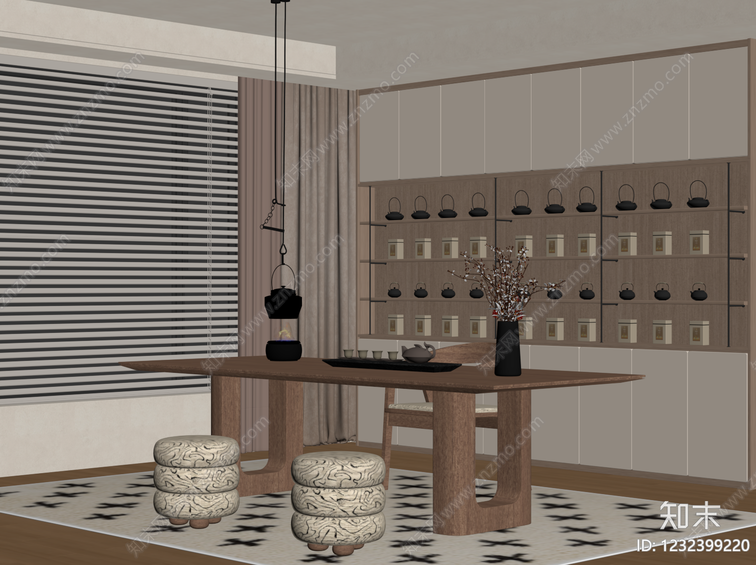 新中式茶室SU模型下载【ID:1232399220】