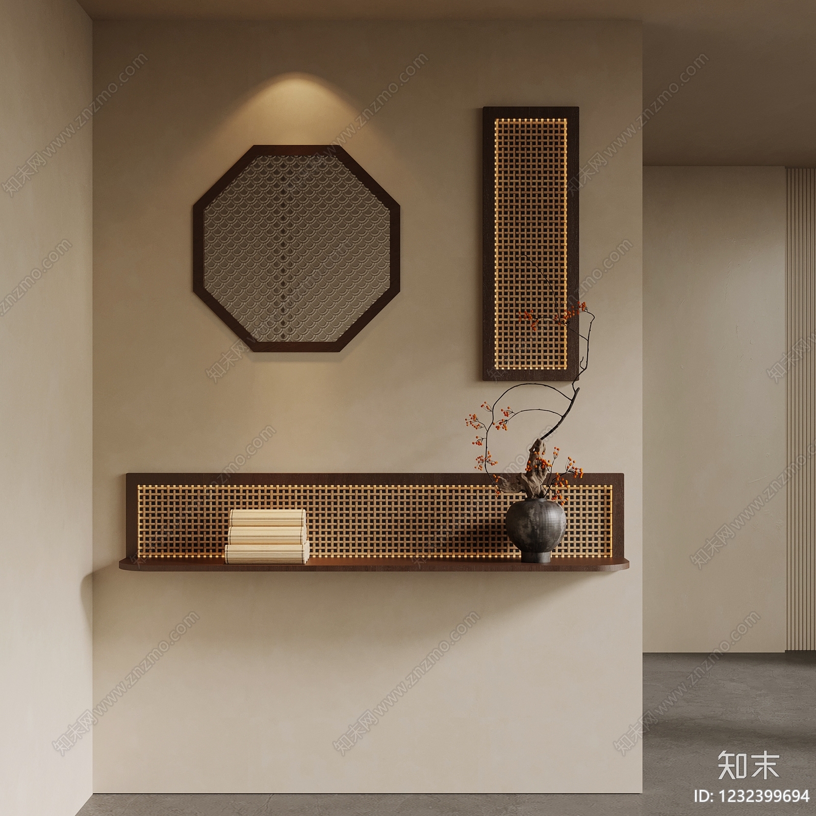 新中式玄关3D模型下载【ID:1232399694】