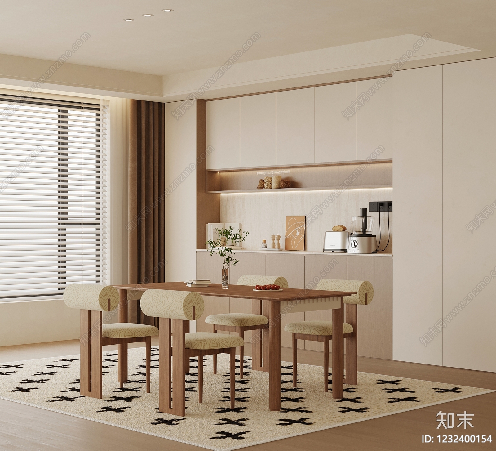 奶油风家居餐厅SU模型下载【ID:1232400154】