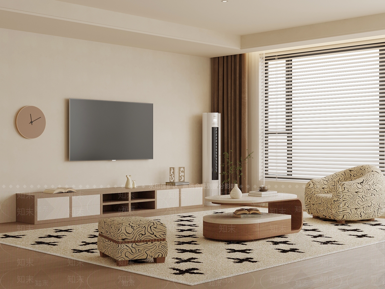 奶油风家居客厅3D模型下载【ID:1232400513】