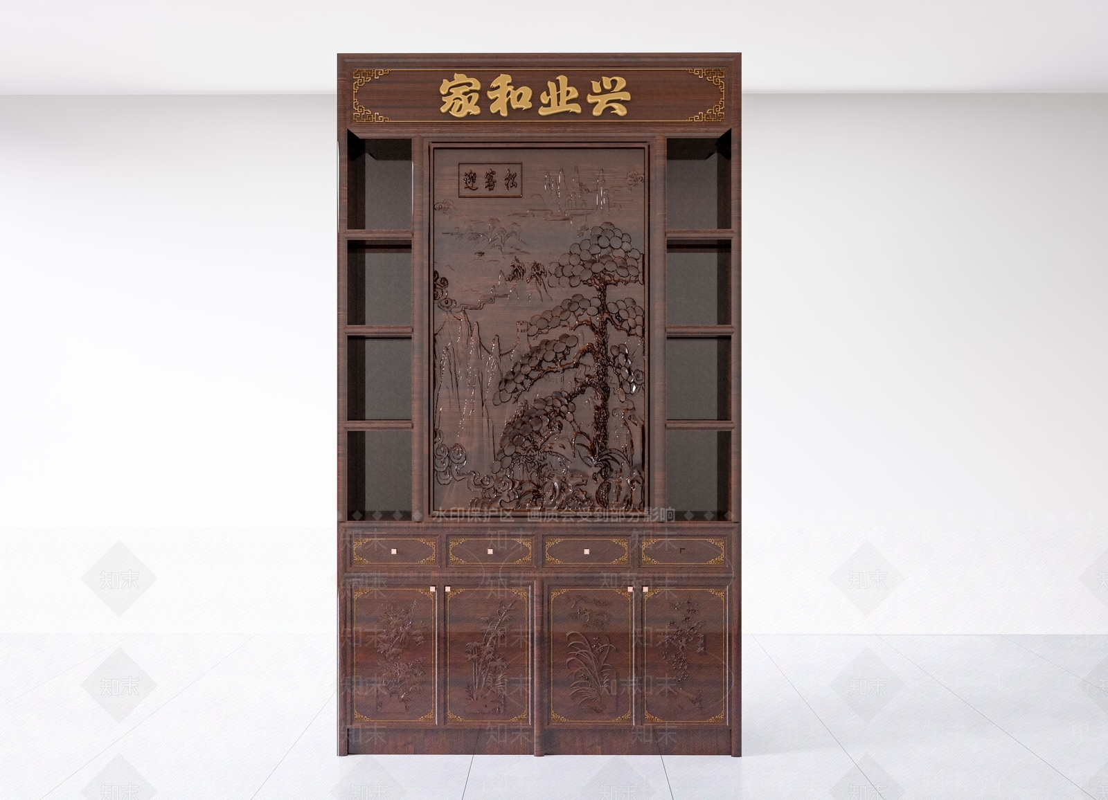 中式玄关柜3D模型下载【ID:1232402566】