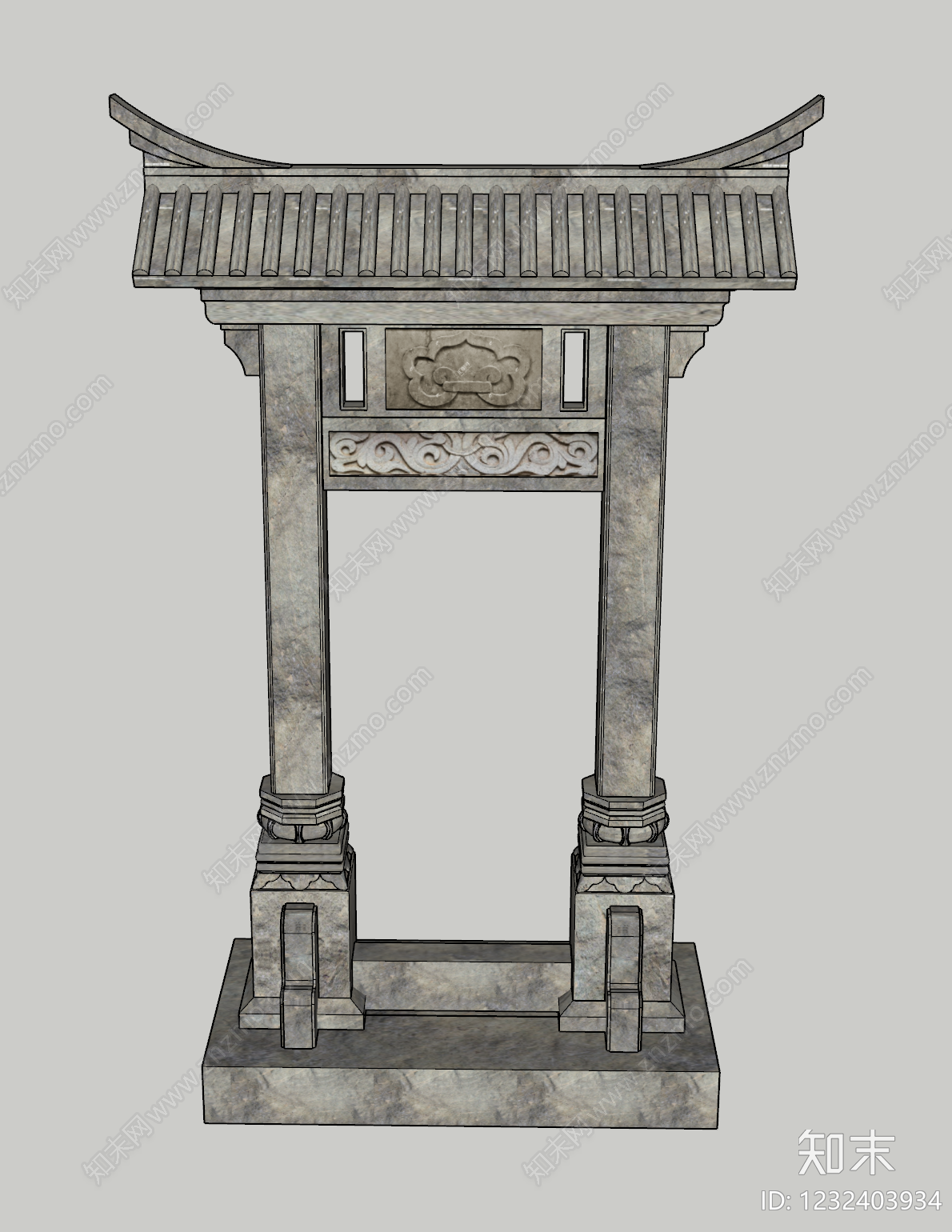 中式古建牌坊牌楼SU模型下载【ID:1232403934】
