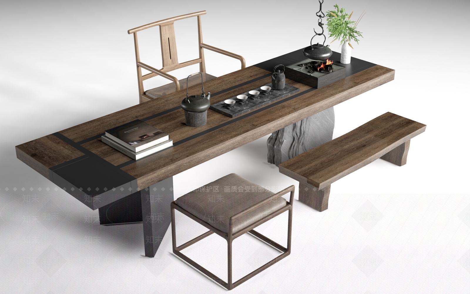 新中式茶桌椅3D模型下载【ID:1232404204】