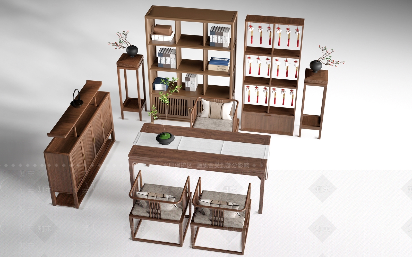 新中式茶桌椅3D模型下载【ID:1232404380】