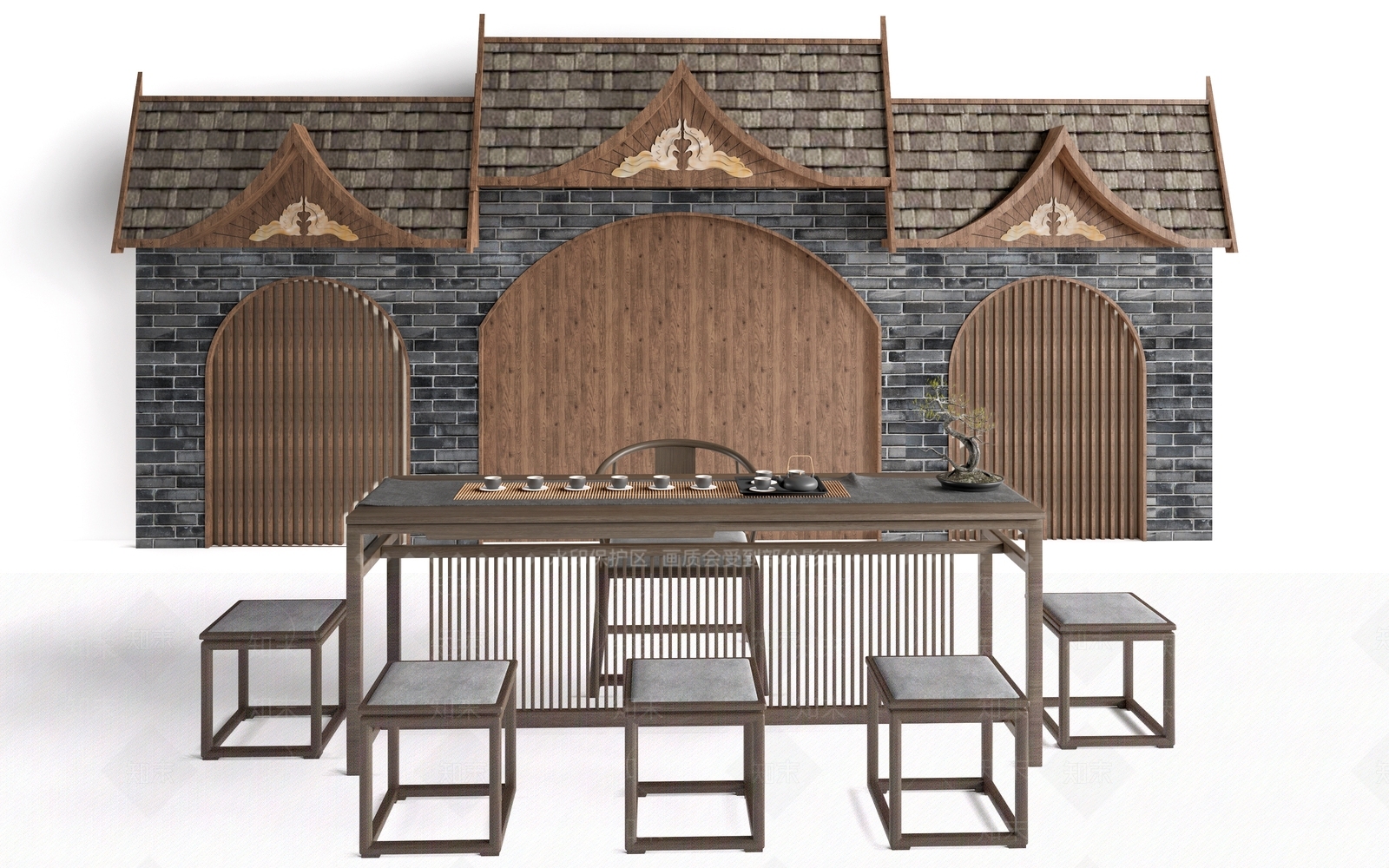 新中式文化墙3D模型下载【ID:1232404865】