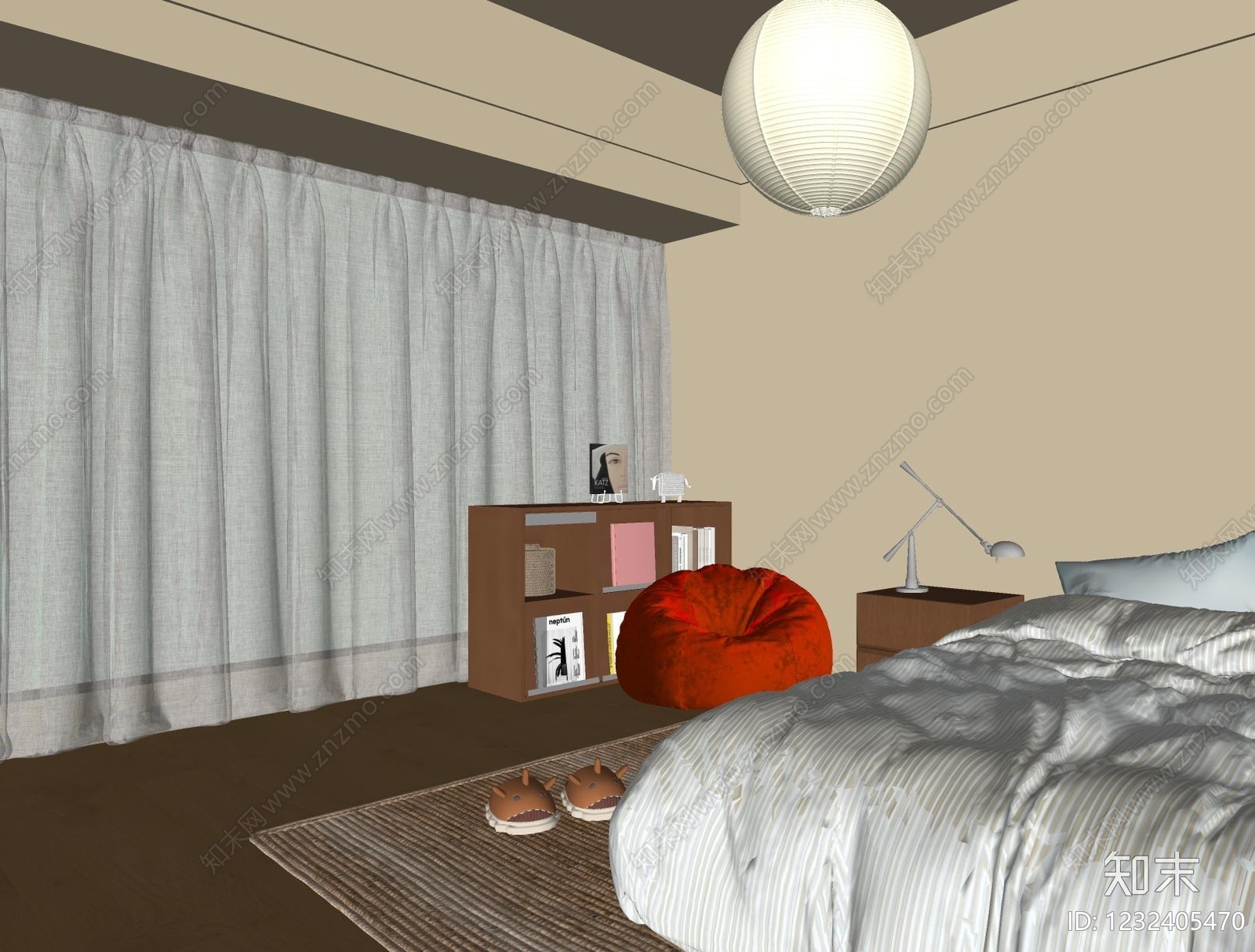 中古风家居卧室SU模型下载【ID:1232405470】