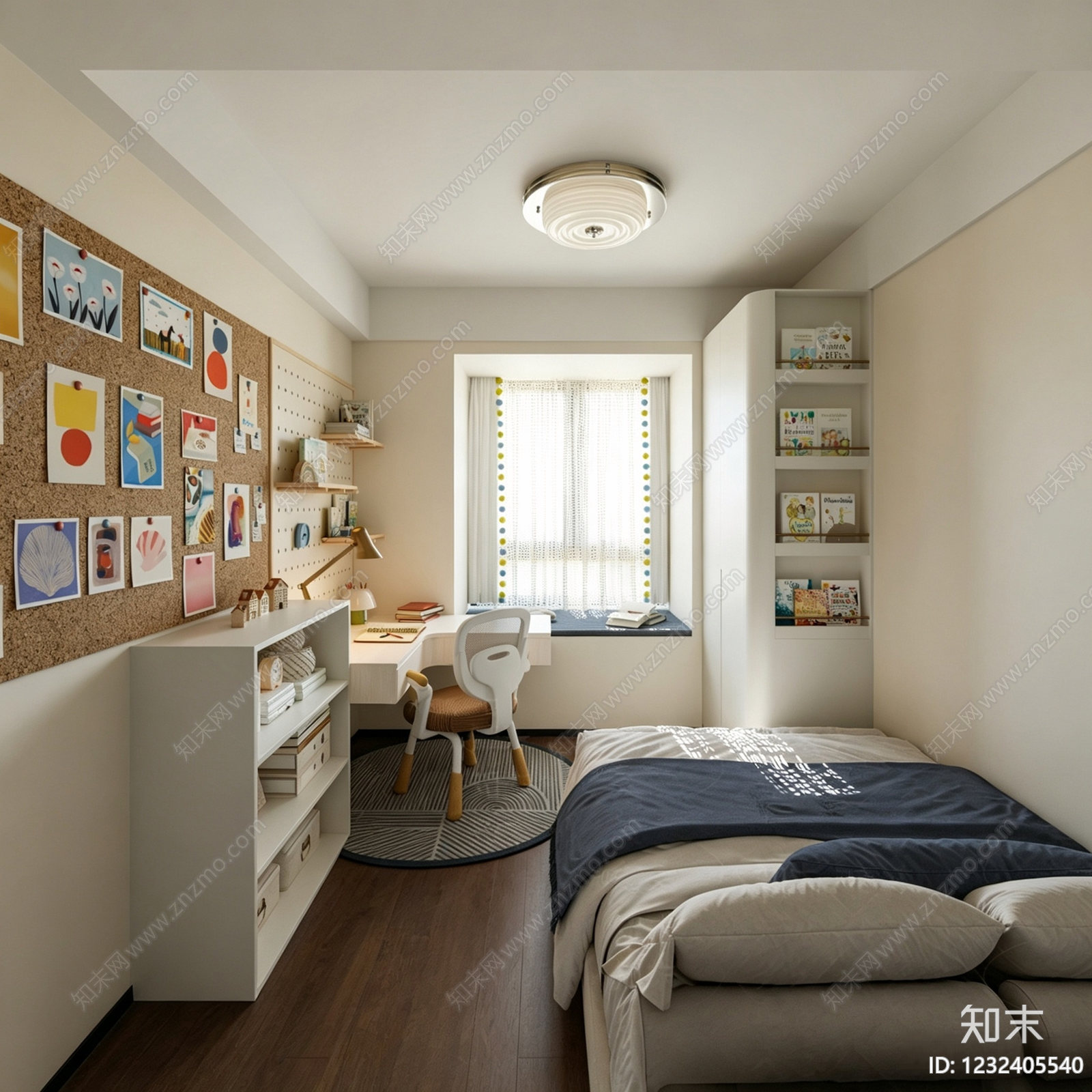 奶油风男孩房SU模型下载【ID:1232405540】