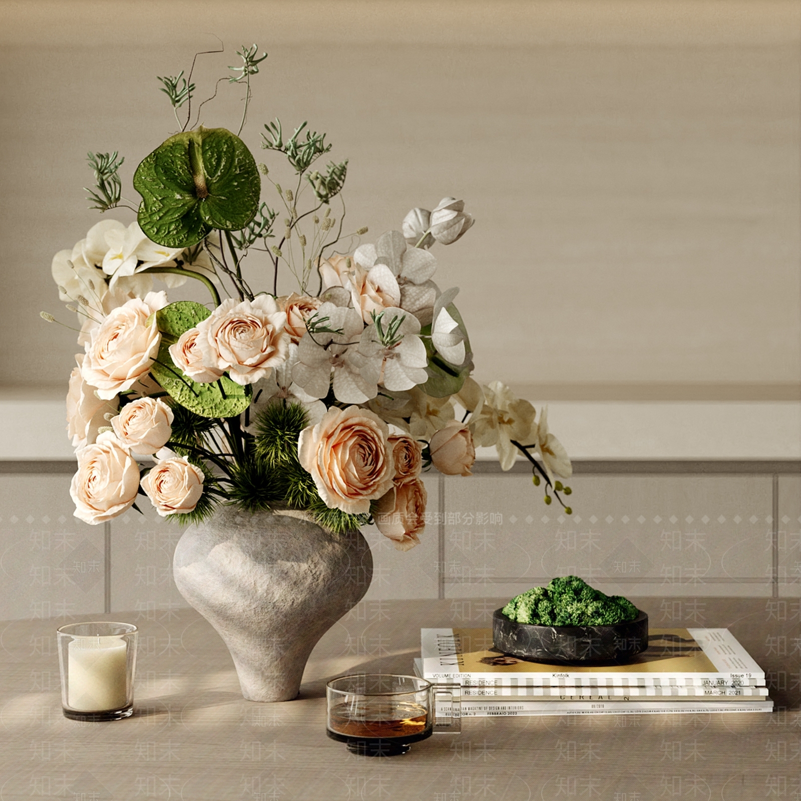 侘寂花艺3D模型下载【ID:1232408167】