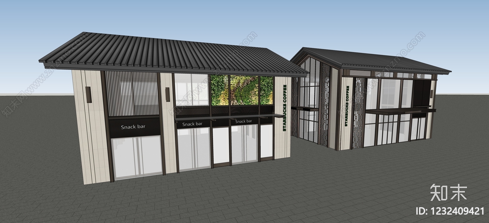 新中式餐饮建筑SU模型下载【ID:1232409421】