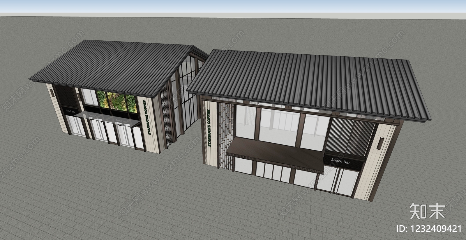 新中式餐饮建筑SU模型下载【ID:1232409421】