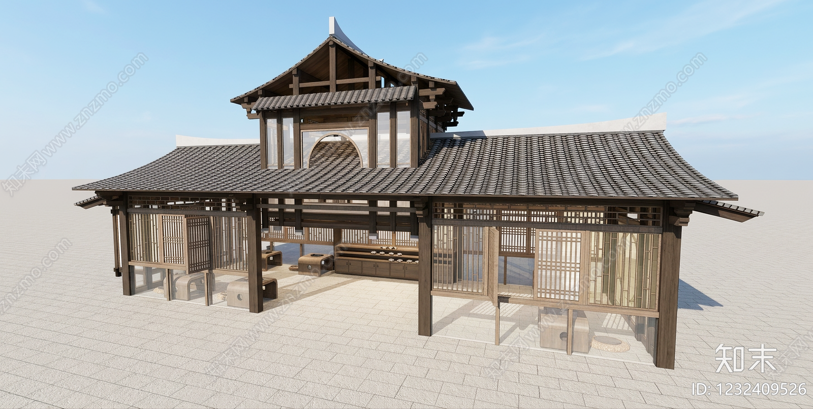 中式古建古建筑SU模型下载【ID:1232409526】