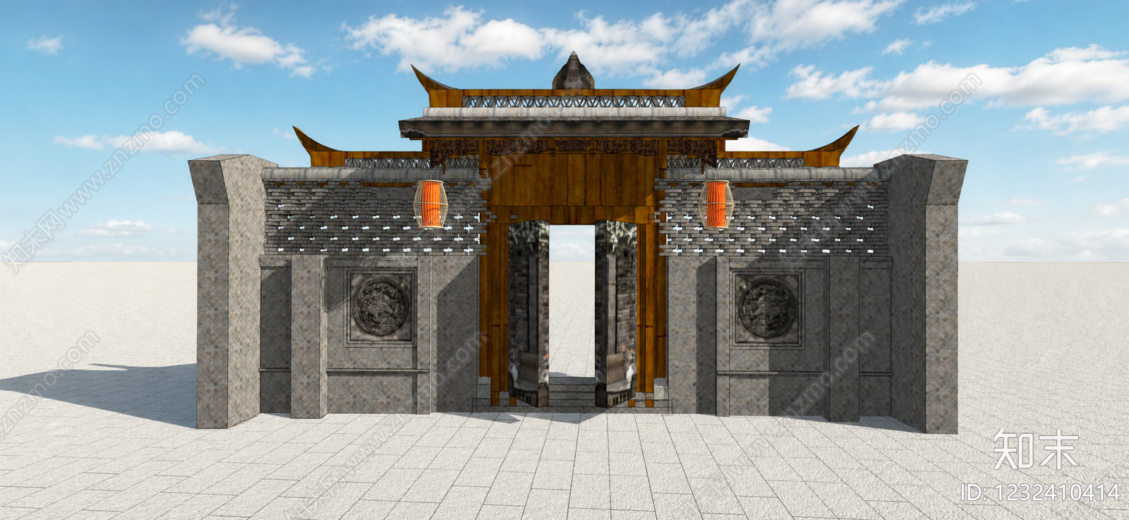 中式古建入口大门SU模型草图