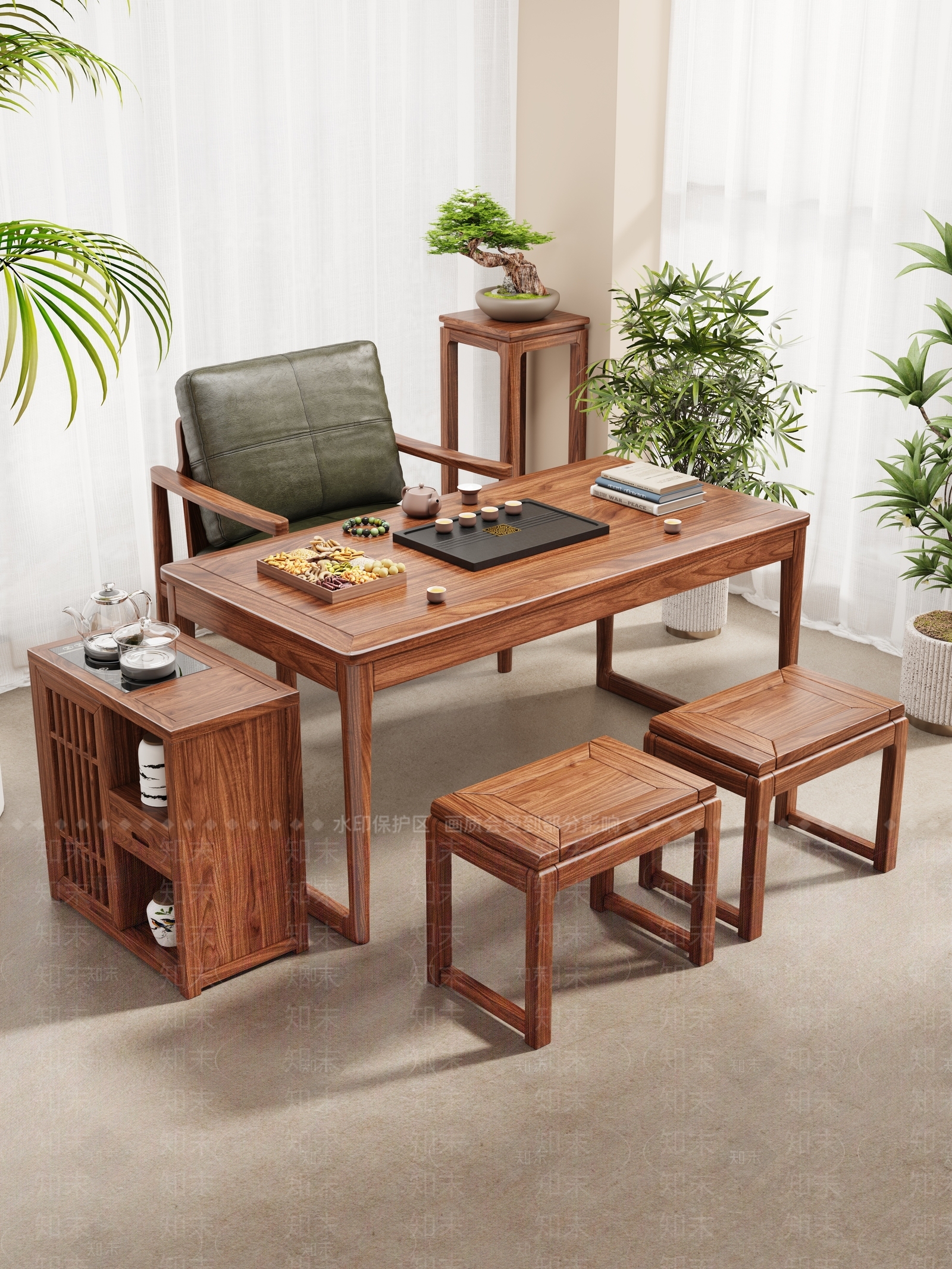 新中式茶桌椅3D模型下载【ID:1232410828】