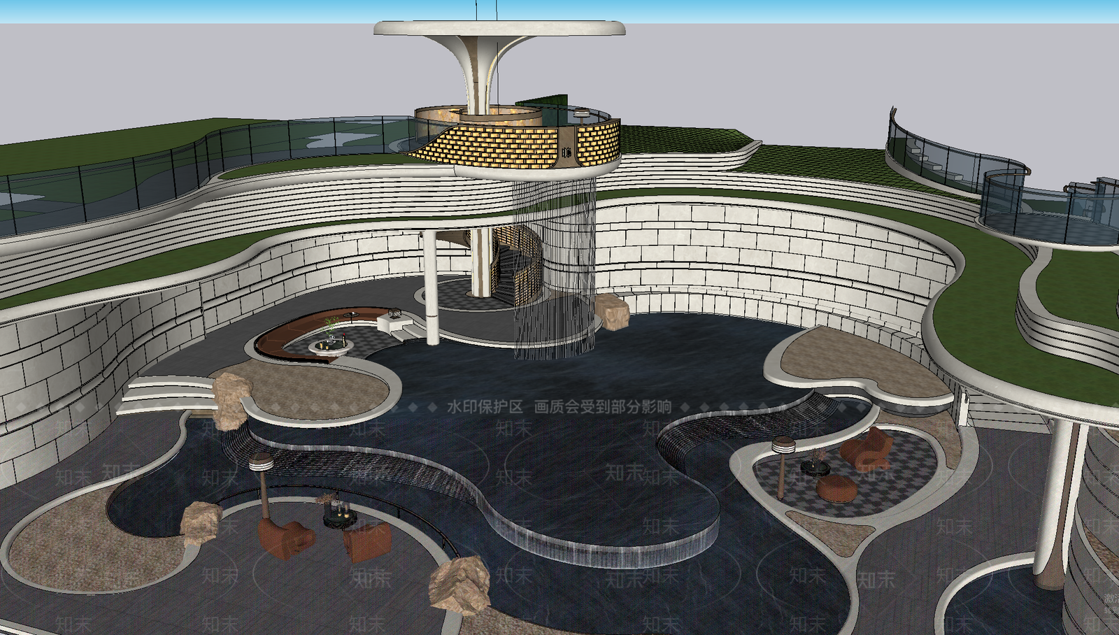 现代主义小区景观SU模型下载【ID:1232412580】