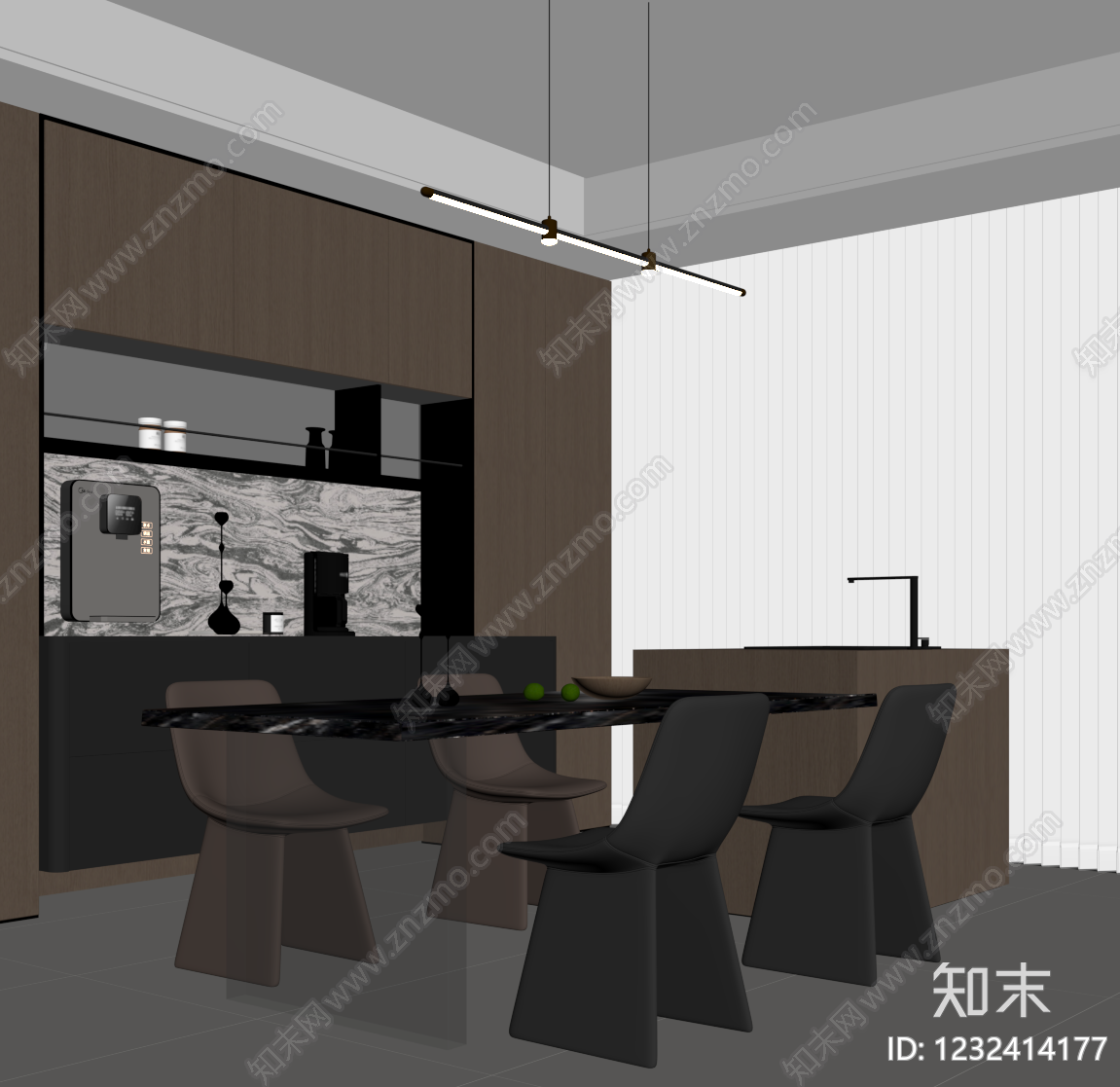 意式极简家居餐厅SU模型下载【ID:1232414177】