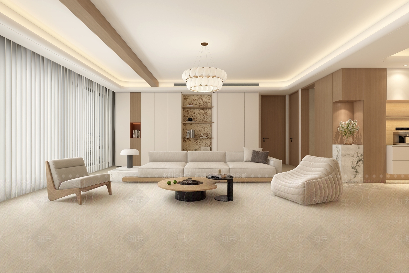奶油风家居客厅3D模型下载【ID:1232414547】