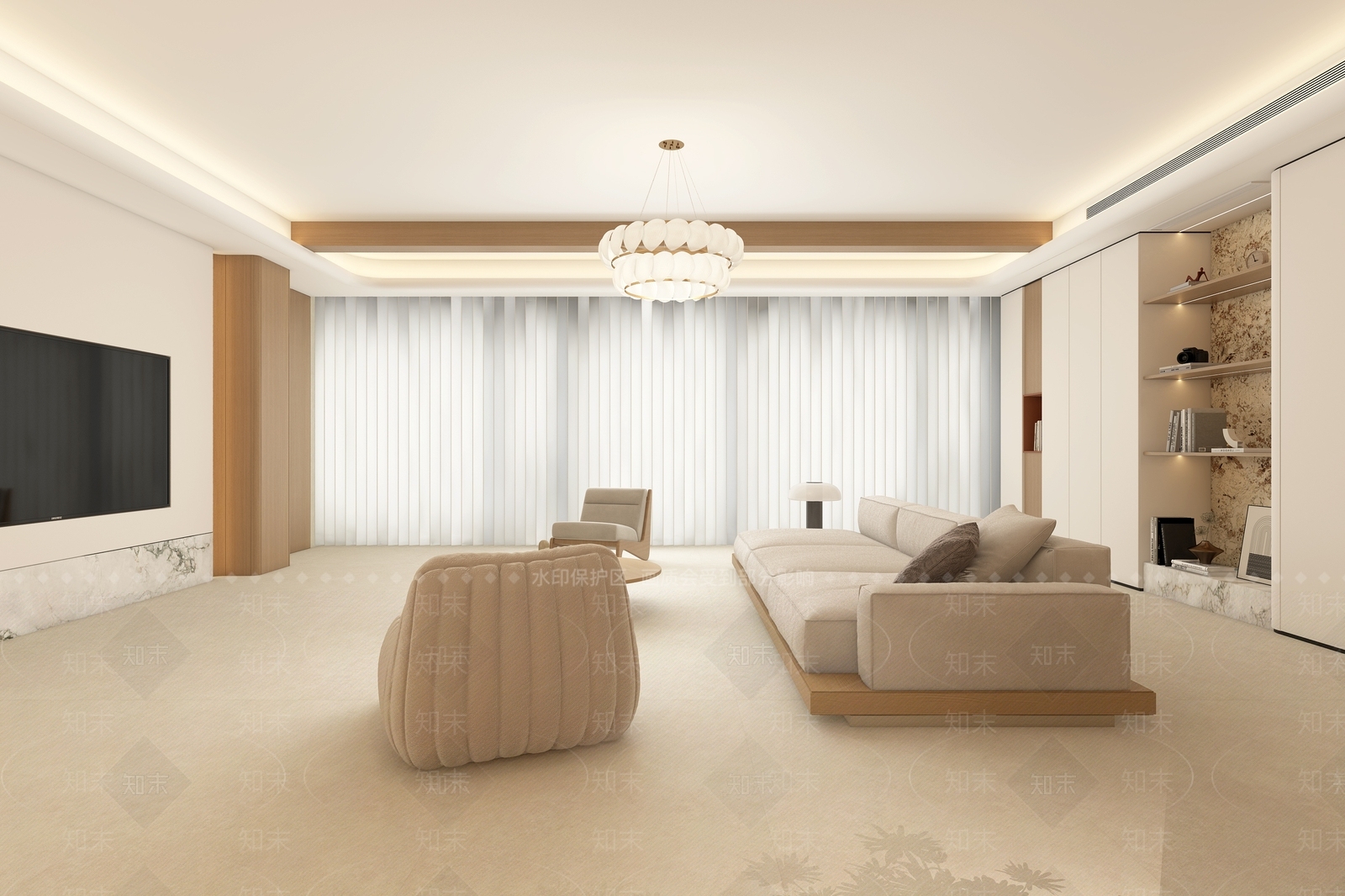 奶油风家居客厅3D模型下载【ID:1232414547】
