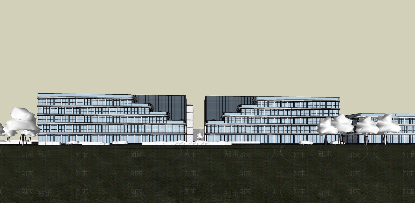 现代主义产业园办公楼SU模型下载【ID:1232414943】
