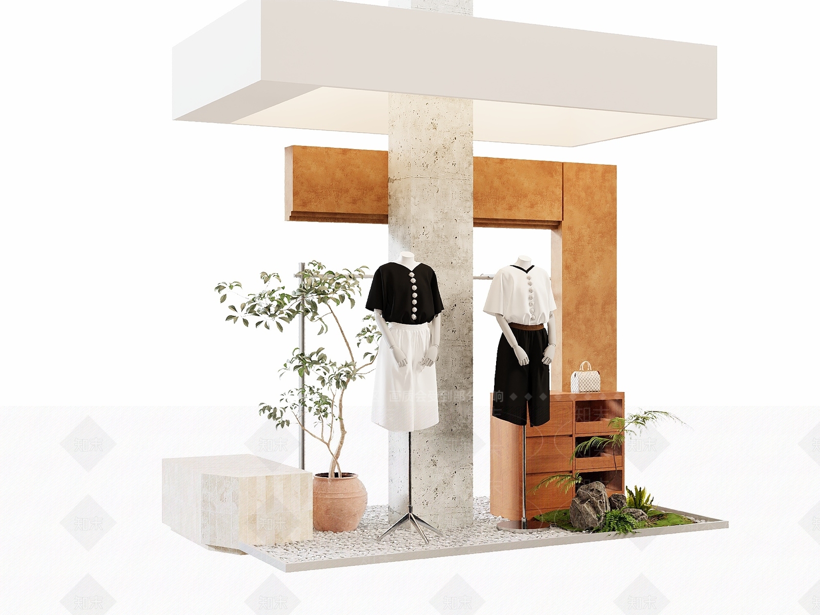 侘寂服装展台3D模型渲染效果图