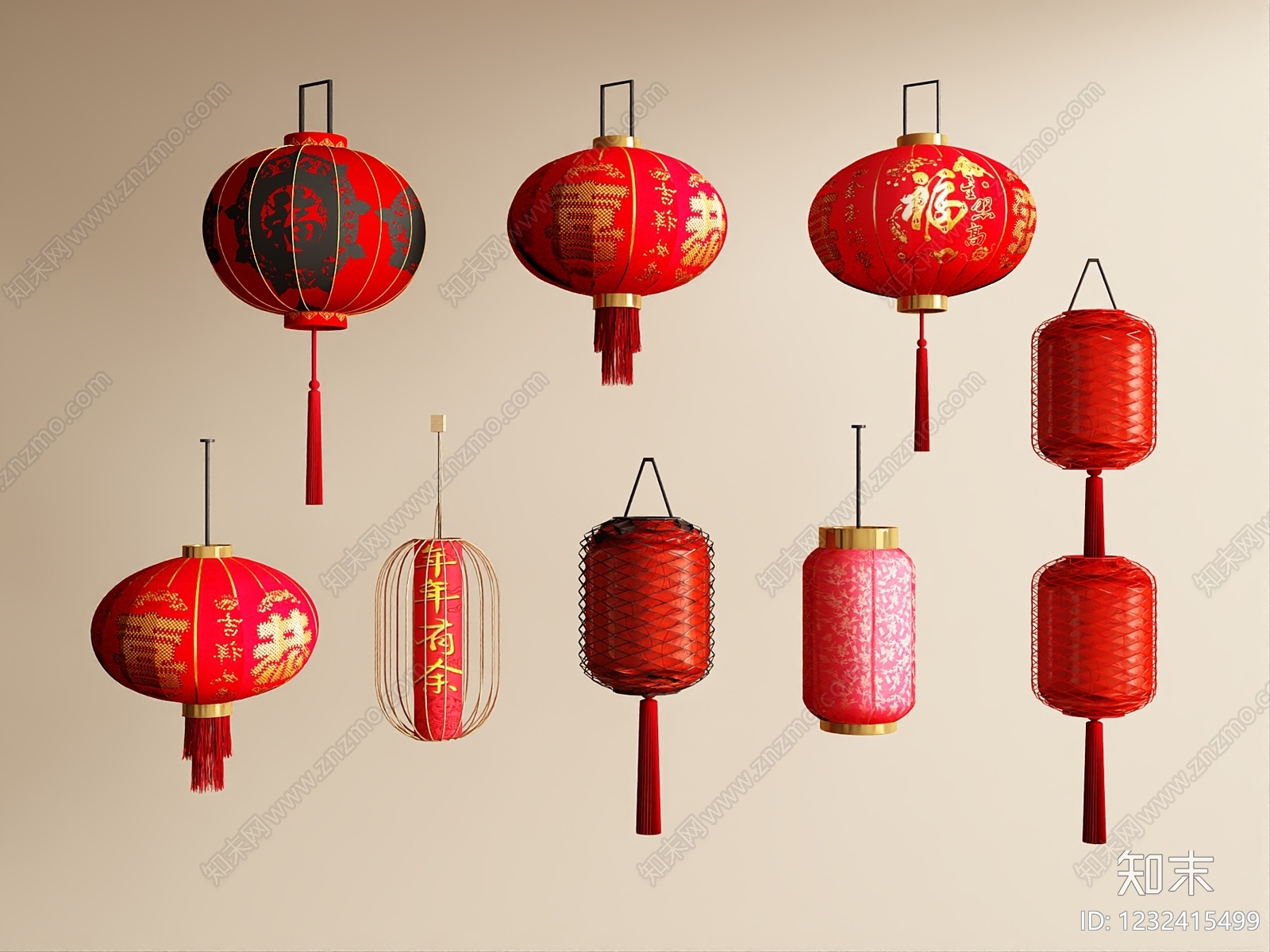 中式灯笼3D模型下载【ID:1232415499】
